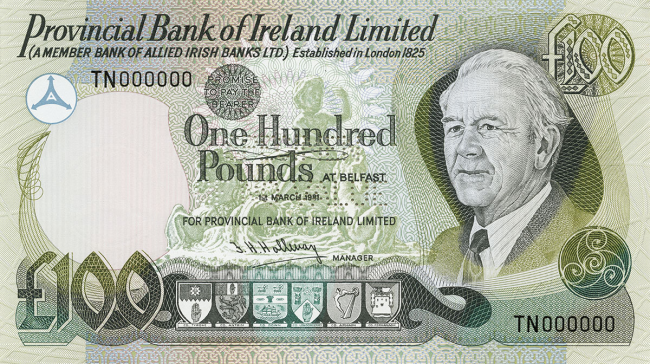 Provincial Bank of Ireland Limited £100 Note